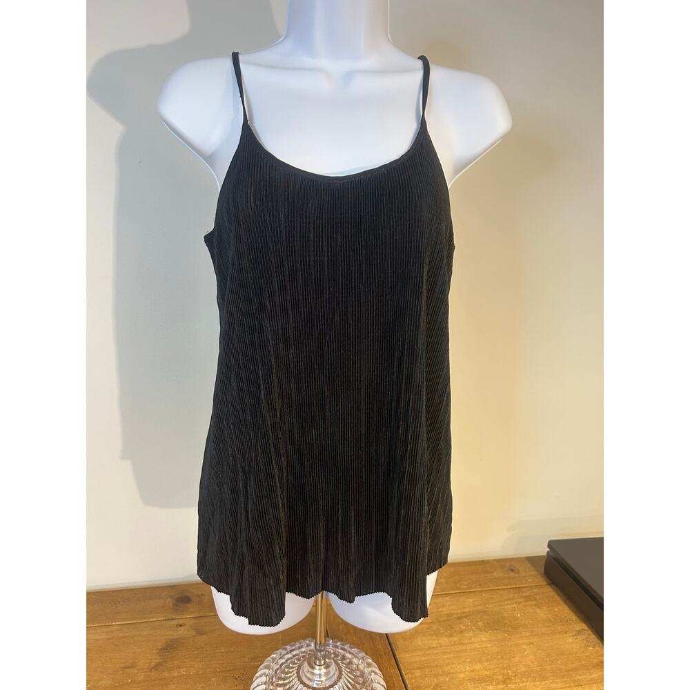 H&M Sz S Women's Black Pleated Spaghetti Strap Scoop Neck Camisole Tank Top